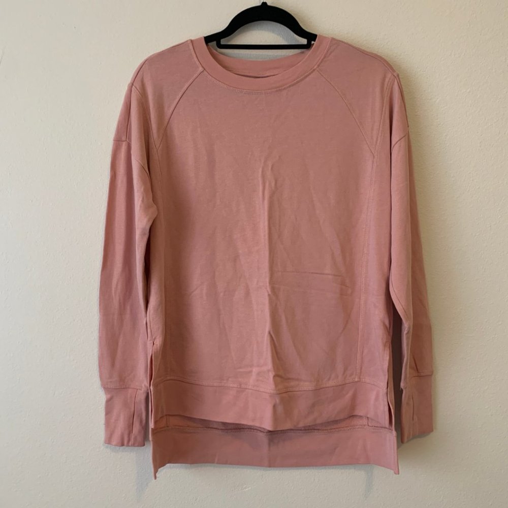 Blush Sweaty Betty After Class Crewneck Split Hem Pullover